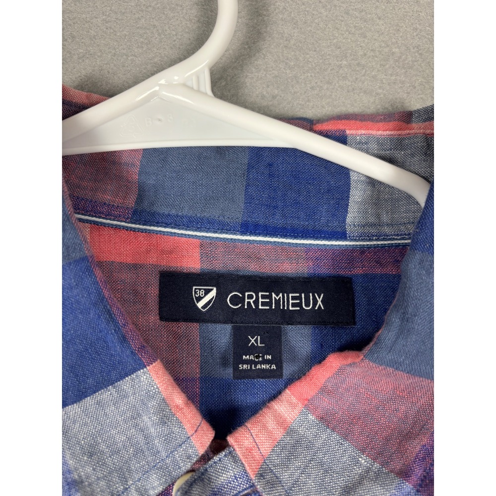 Cremieux Linen Short Sleeve Button Down Plaid Shirt XL Pink Blue White - Picture 6 of 9